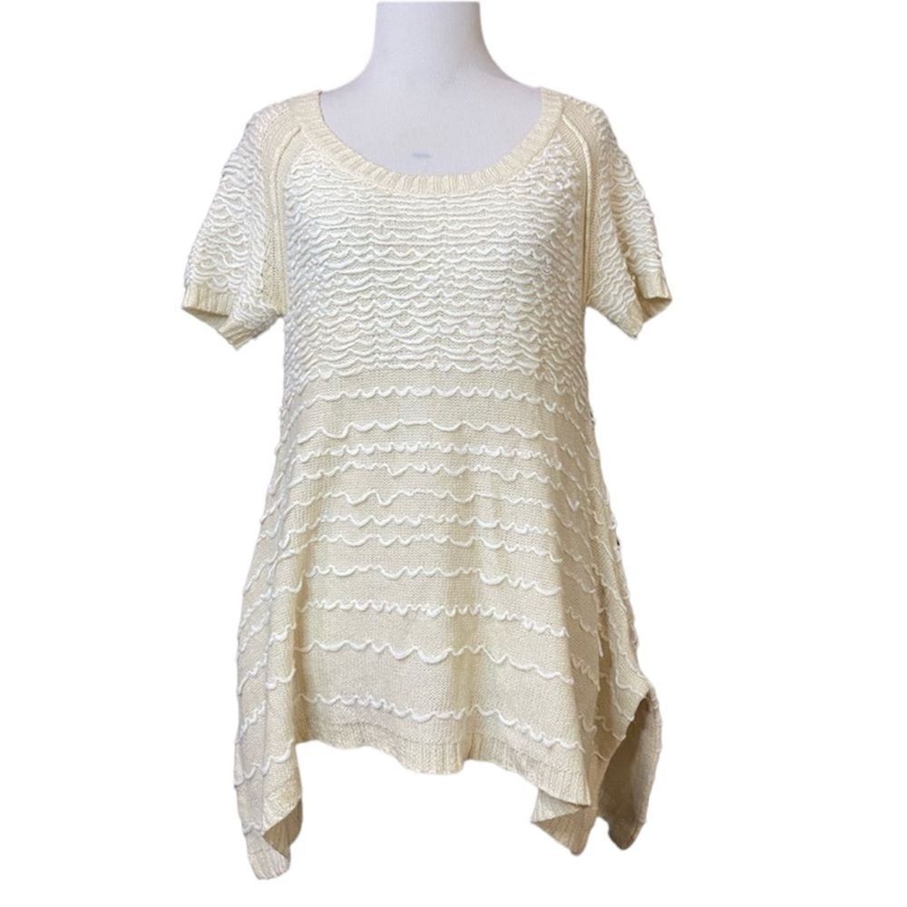 Anthropologie Sleeping On Snow Beige Short Sleeve Knit sweater Top